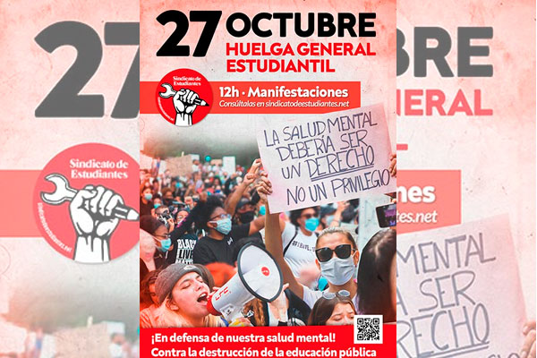 27 de octubre Huelga General Estudiantil. En defensa de nuestra salud mental