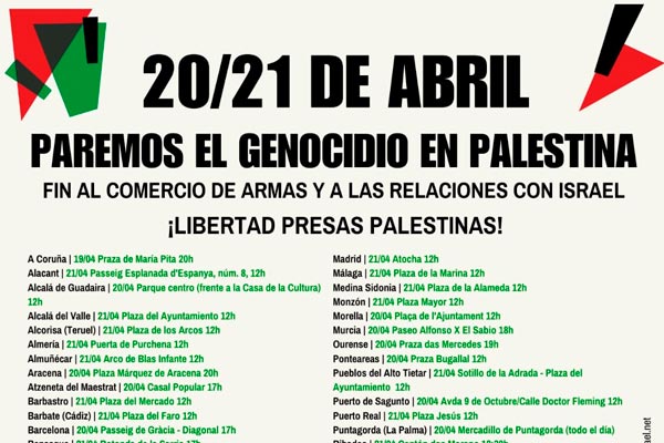 20 y 21 de abril, ¡todos a la calle en solidaridad con el pueblo palestino!