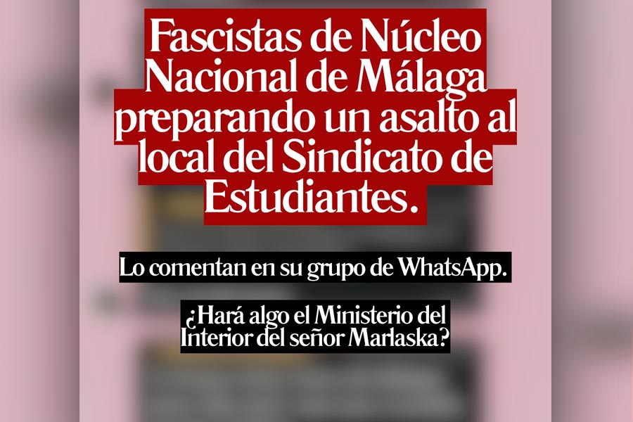 Fascistas de Núcleo Nacional de Málaga planean un asalto al local del Sindicato de Estudiantes